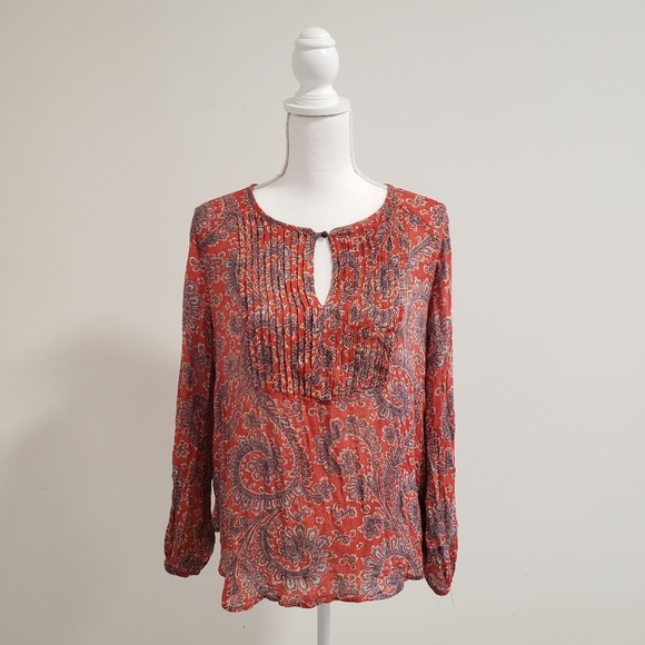 Lucky Brand Tops - LUCKY BRAND paisley long sleeve top size Large red